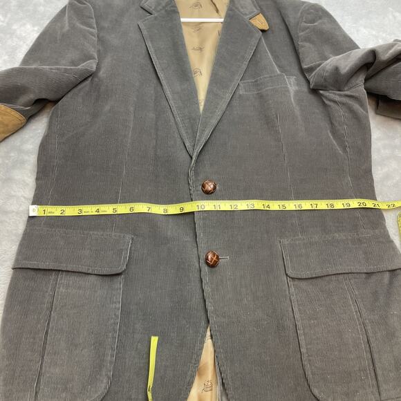 Vtg Mervyns Corduroy Blazer Mens 44L‎ Gray Pinwale 2 Button Suede Elbow Patch - Picture 9 of 16
